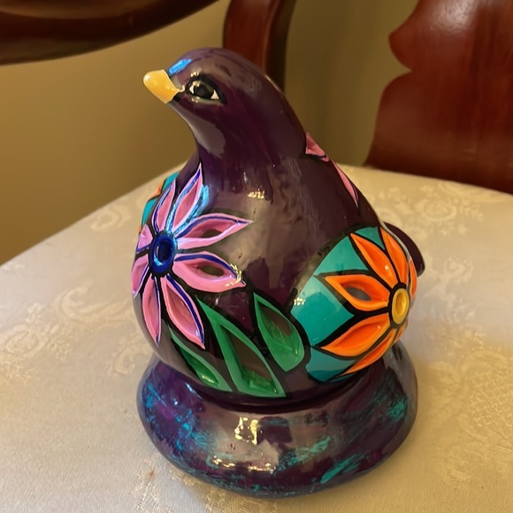 Hand painted ceramic purple dove, bird fairy light, tea light candle holder - Picture 3 of 12